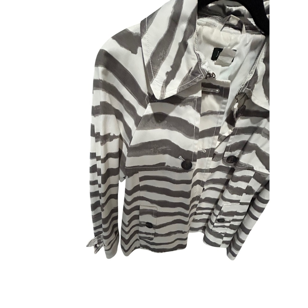 J.Crew Zebra Print Trench Jacket White Grey Button Front Raglan Sleeve Coat - Picture 4 of 9